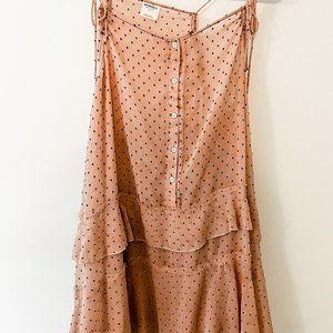 Intimately Free People tie strap pink & black dot print sheer mini slip dress